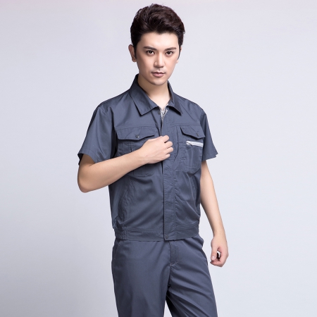 灰色春秋短袖工作服
